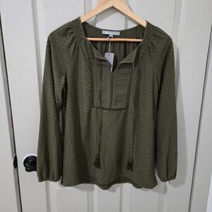 Daniel Rainn Olive Green Textured Boho Peasant Top